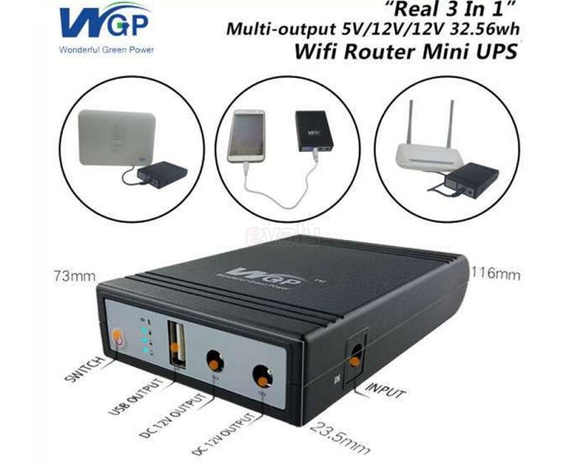 WGP Mini UPS 5V+12V+12V for Router, Onu, CC Camera Backup
